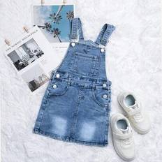 Blue Skirts Shein Adjustable Versatile Elastic Denim Suspender Skirt