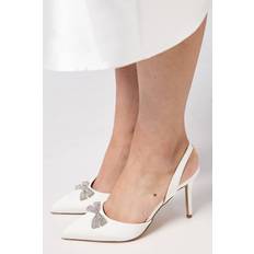 Slingback - White Heels & Pumps Coast Bridal Scarlett Satin Diamante Bow Brooch Slingback Heel Court Shoes - White