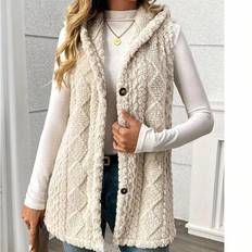 Women Coats on sale Shein Solid Color Sleeveless Hooded Fluffy Coat For Women - New Autumn/Winter