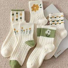 Florals - Women Socks Shein Women Flower Patterned Mid-Calf Socks - Green