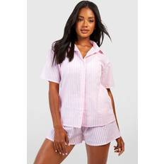 boohoo Cotton Pinstripe Oversized Short Sleeve Pyjama Shirt - Pink