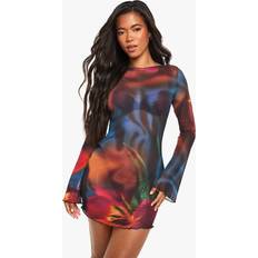 Multicoloured Swimsuit Cover-Ups & Sarong Wraps boohoo Abstract Floral Mini Beach Dress - Multi