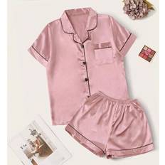 Satin pj set Shein Contrast Piping Satin PJ Set Vacation