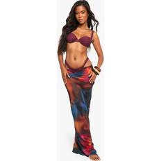 Multicoloured Swimsuit Cover-Ups & Sarong Wraps boohoo Abstract Floral Maxi Beach Skirt - Multi