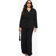 boohoo Plus Woven Tie Waist Shirt Trouser Co Ord - Black