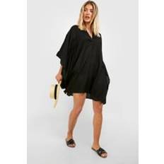 Solid Colours - Women Swimsuit Cover-Ups & Sarong Wraps boohoo Womens Linen Look Beach Kaftan - Black