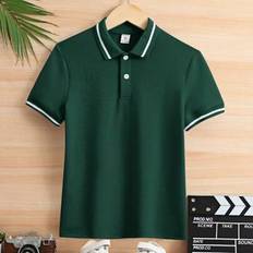 Polo Shirts Children's Clothing on sale Shein Collared Solid Color Short Sleeve Polo Shirt