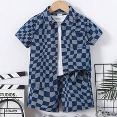 Children's Clothing Shein Toddler Boys Casual Jacquard Plaid Pattern Short Set - Summer