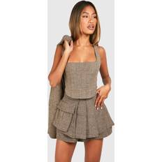 Brown - Women Corsets boohoo Tonal Herringbone Square Neck Corset - Brown