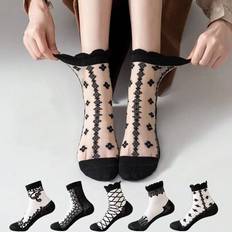 Lace Socks Shein Black Lace Floral Pattern Mesh Short Socks