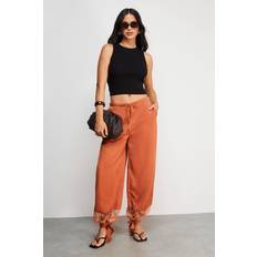 Chiffon Trousers & Shorts Warehouse Womens Lace Insert Chiffon Cuffed Trousers - Tan