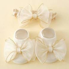 Children's Clothing Shein Infant Girls Cotton Socks With Gold Edge Bow Anti-Slip Baby Headband