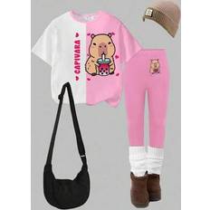 Children's Clothing Shein Young Girl Casual Graphic Letter Print Tee Set - 2 Piece