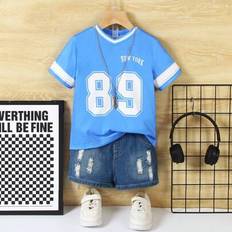 Children's Clothing Shein Young Boy Printed Number Regular Fit Short Sleeve T-Shirt - Spring