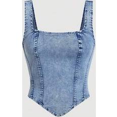Denim - Women Tank Tops Shein Women Square Neck Asymmetric Hem Sleeveless Denim Top