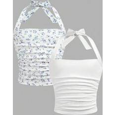 Florals Tank Tops Children's Clothing Shein Tween Girls 2-In-1 Casual Blue White Ditsy Floral Camisole - Blue/White