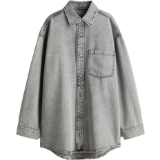H&M Feather Soft Oversized Denim Shirt - Grey