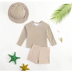 UV Suits Children's Clothing Shein Baby Toddler Boy Striped Print Long Sleeve Swimsuit Set - Beach/Swimming