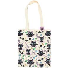 Multicoloured Fabric Tote Bags Something Different Cute Creepy Cat Print Tote Bag - Black