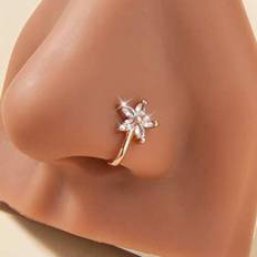 Piercings Shein Copper Flower Shaped Zirconia Nose Ring - Gold