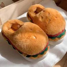 Women - Yellow Slippers Shein Cute Hamburger Animal 3D Non-Slip Indoor Slippers - Winter