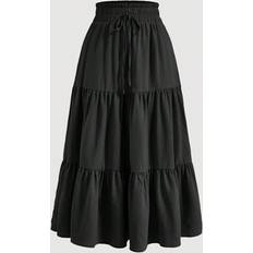 Fringes Clothing Shein Solid Drawstring Waist Ruffle Hem Skirt - Natural Black