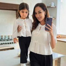 6-9M Blouses & Tunics Children's Clothing Shein Elegant Versatile Bowknot Long Sleeve Blouse - White