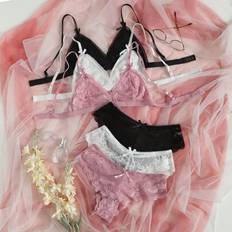 Multicoloured Lingerie Sets Shein Floral Lace Bow Decor Bra Panty Set - 3 Sets
