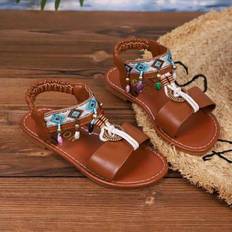 Brown Sandals Shein Girls Flat Sandals With Pendants - Children