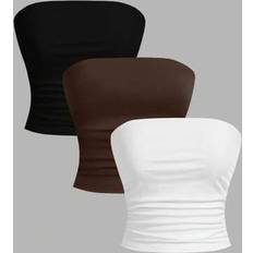 Flare Tank Tops Shein Women Casual Pleated Fitted Tank Tops Set - Black/Brown/White
