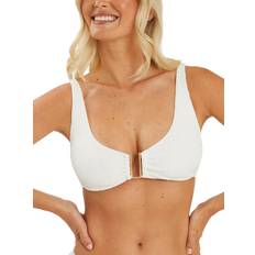 White Bikini Tops Accessorize Shell Jacquard U-Front Bikini Top - White