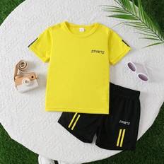Boys - Yellow Other Sets Shein Kids Sports Letter Print Mesh Short Set - Casual