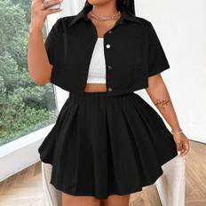 Pleats Suits Shein Fashionable Plus Size Short Top Pleated Skirt Set