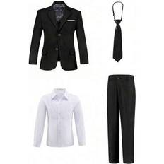 Black Suits Shein Boys Suits 4-Pieces Toddler Tuxedos Dresswear Ring Bearer - Black