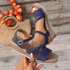 Blue Heeled Sandals Shein One-Strap Wedge Heeled Sandals - Bohemian