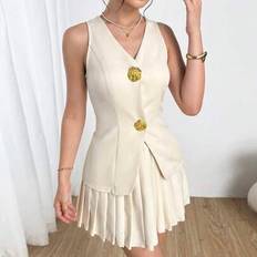 Pleats Suits Shein Summer Commuter Single-Breasted Vest Set - 2pcs
