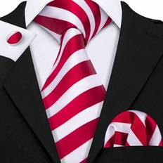 Men - Stripes Ties Shein Mens Tie Fashion Designer Striped Necktie Cufflinks Set - Red White