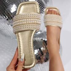 Gold - Women Slides Shein Plus Size 41 Gold Women's Slide Sandals - Spring/Summer