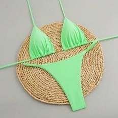 Shein Two Pieces Bikini Set Solid Color With Tie - Swimwear