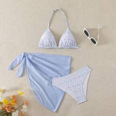 Florals Bikinis Children's Clothing Shein Teen Girls 3pcs Swimwear Set Ditsy Floral Printed Bikini Top - Bottom