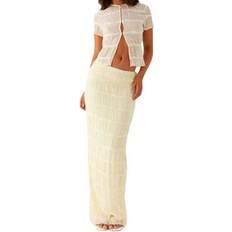 Women - Yellow Suits Shein Two Piece Maxi Skirt Set For Women - Chiffon