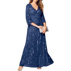 Roaman's Beaded V Neck Gown Plus Size - Evening Blue