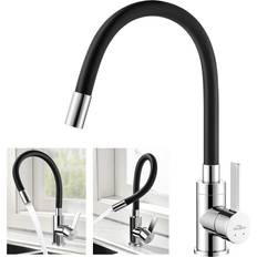 Auralum Mitigeur Évier Avec Bec Flexible Rotative À 360° Chrome Noir