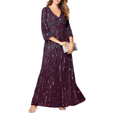 Roaman's Beaded V Neck Gown Plus Size - Dark Berry