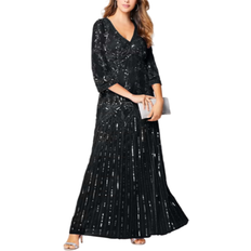 Roaman's Beaded V Neck Gown Plus Size - Black