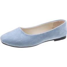 Blue Ballerinas Shein Women's Ballet Flats Classic Comfort Square Toe Slip-On Shoes