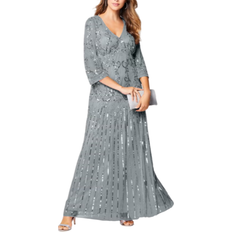 Roaman's Beaded V Neck Gown Plus Size - Gunmetal