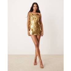 Guld - Korta klänningar ASOS DESIGN Guldfärgad Miniklänning Med Stora Runda Paljetter Smala Axelband