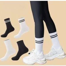 4XL Socks Shein Striped Casual Sports Breathable Mid-calf Socks - 4 Pairs