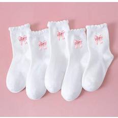 Florals Underwear Shein Kids Socks With Cartoon Bow Floral Trim - Breathable